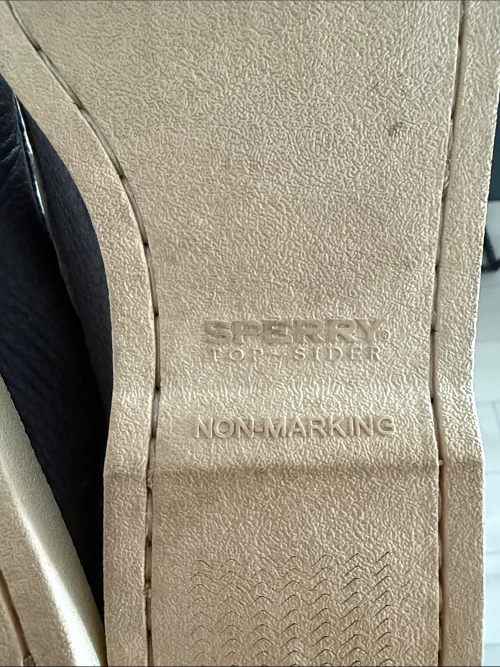 Sperry Navy Leather Boat Shoes with Cream Trim